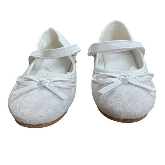 Ginfive Toddler Girls Size 8 White Glitter Bow Hook Loop Mary Jane Dress Shoes - Picture 5 of 9